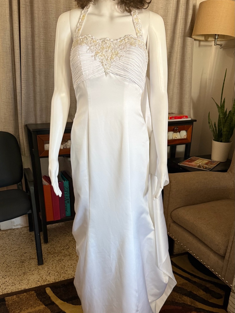 David’s Bridal Halter Gown with Beaded Bodice